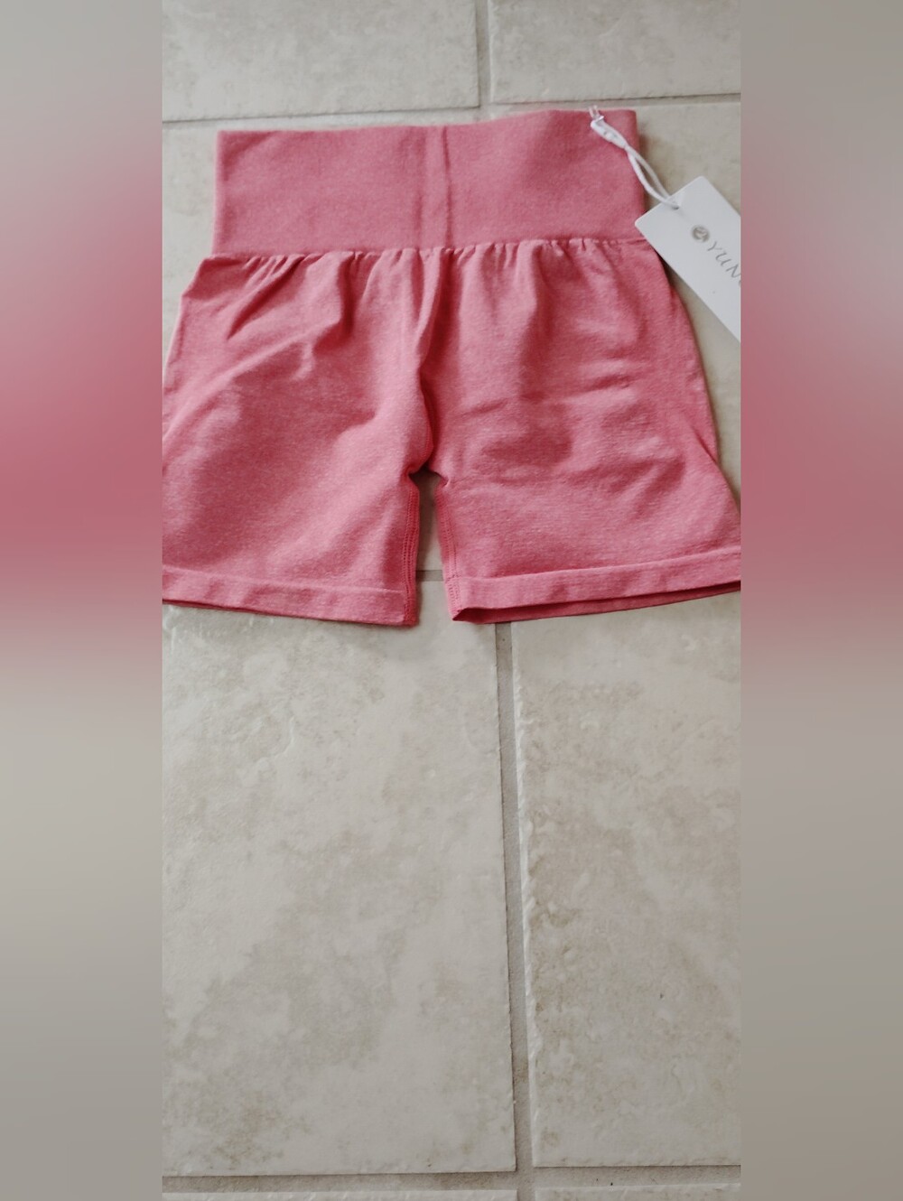 YUNOGA Pink Compression Biker Shorts No Front Seam Size XS.